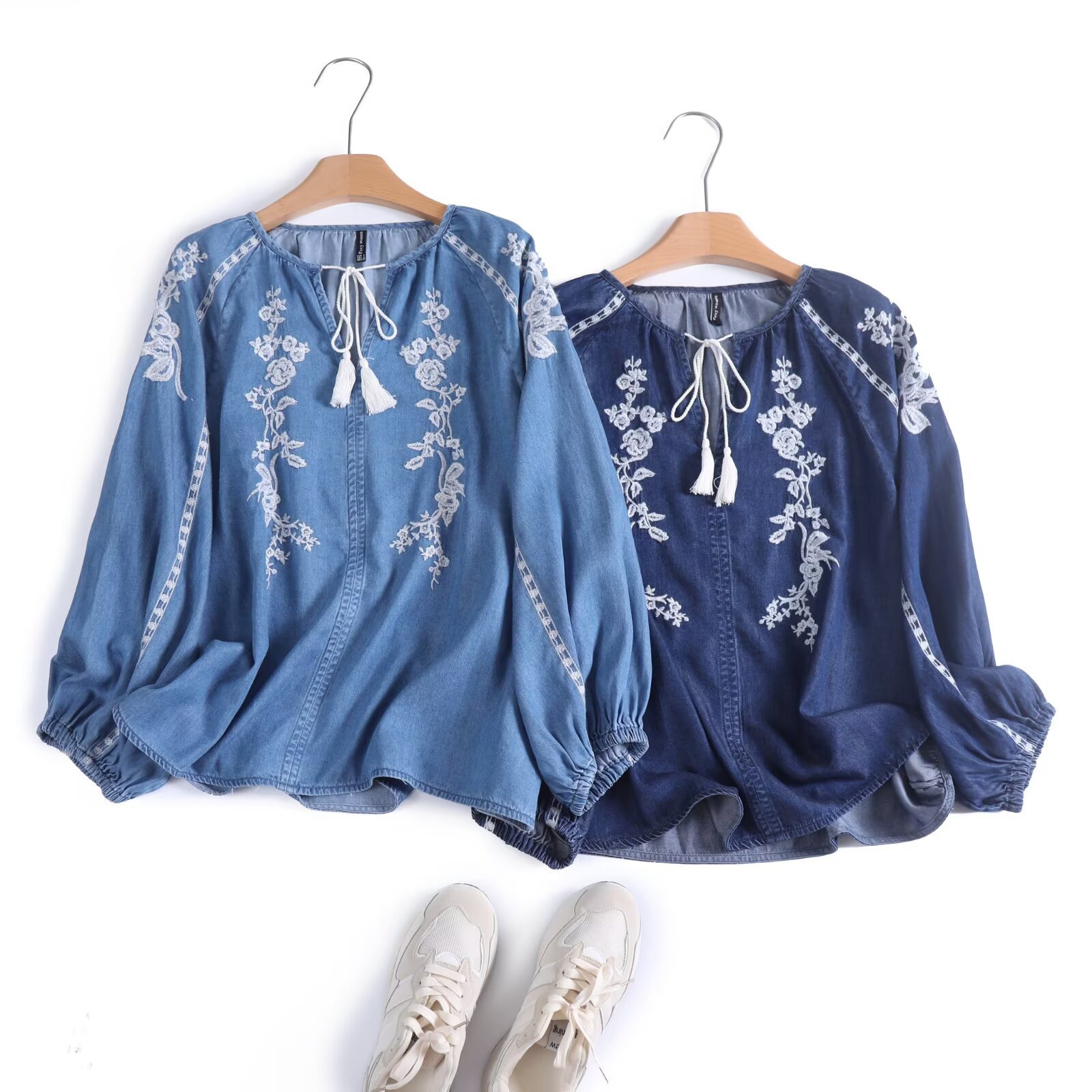Tassel Fringe Trim - Женская джинсовая блузка, топ с цветочной